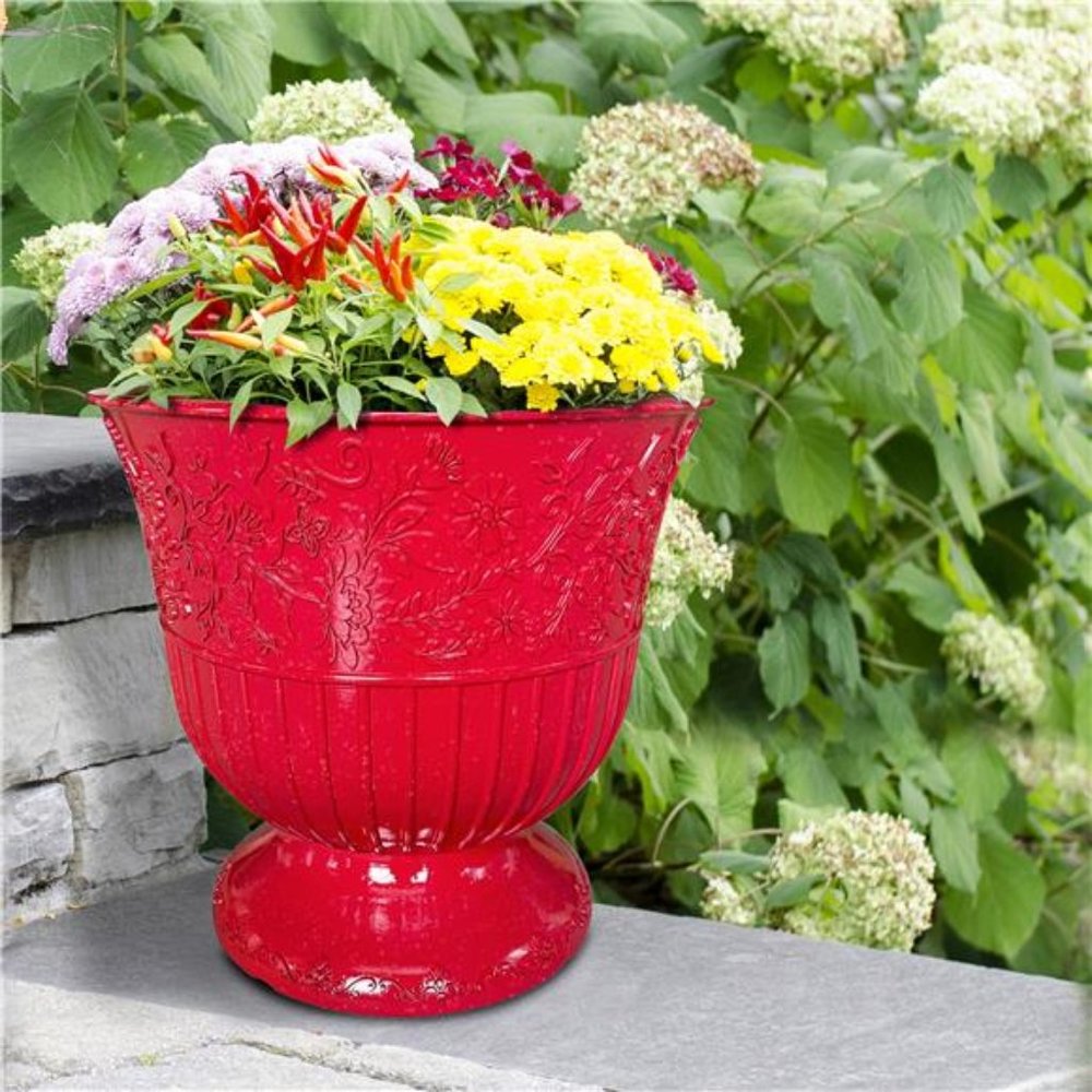 Pioneer Woman 13" x 13" x12" Round Mazie Red Resin Plant Planter